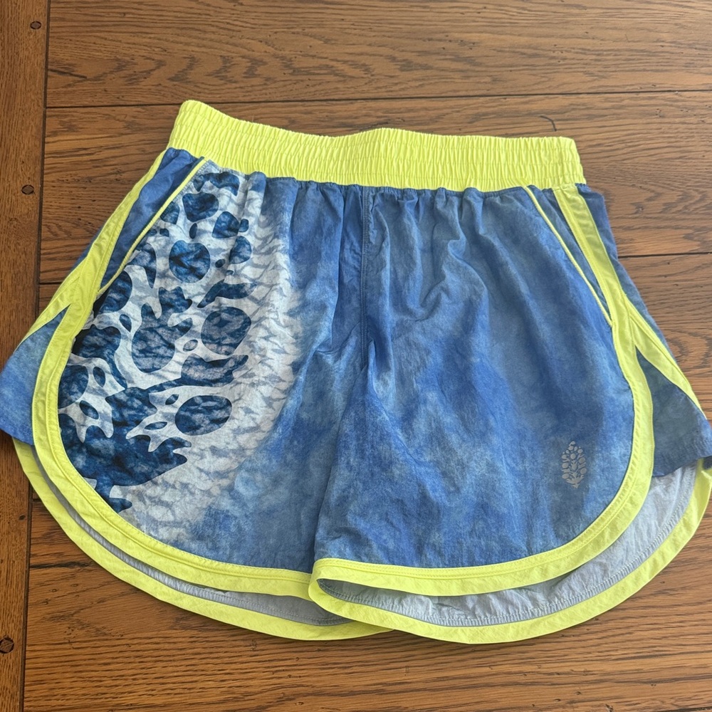 FP Movement by Free People Blue and Neon Yellow Athletic Shorts
